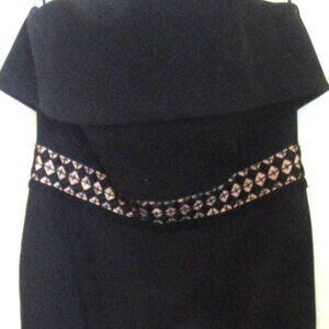 Lucian Matis Sleeveless Black Dress with Tan Lace Inserts, Knee Length S 10 K116